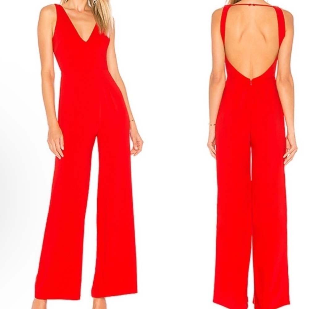 By the way. x Revolve Carmela V-Neck Wide Leg Jumpsuit in Red Sz S
